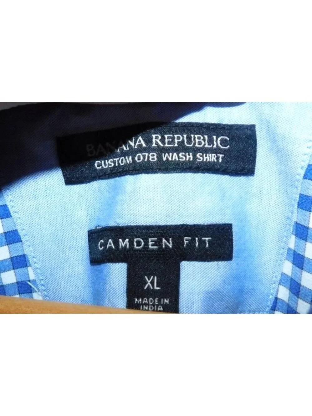 Banana Republic XL Camden Fit Blue Checked Button Shirt Custom 078 Wash Cotton